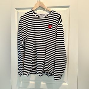 Comme Des Garçons Play Navy & White Heart Long Sleeve T-Shirt XL